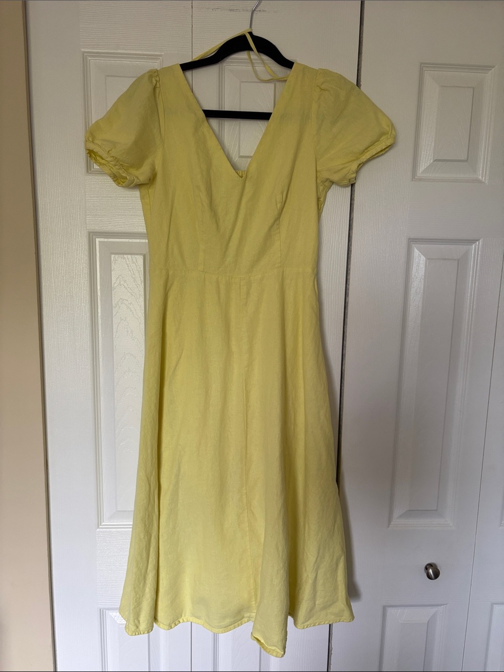 Gap Linen-Blend Puff Sleeve V-Neck Mini Dress